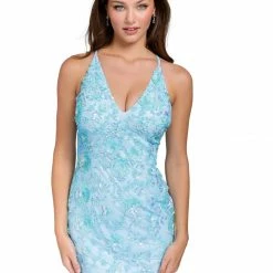 In Stock Primavera Couture 3519 Size 6, 10 Cocktail Dress V Neckline Beaded Formal Sequin Flower Gown