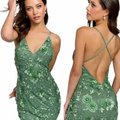 In Stock Primavera Couture 3519 Size 4 Cocktail Dress V Neckline Beaded Formal Sequin Flower Gown