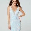 Backless Dresses Primavera Couture 3523 V Neckline Fitted Sequins Short Cocktail Dress Homecoming Dress