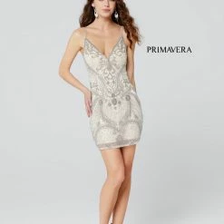 In Stock Backless Dresses Primavera 3531 Short Fitted Embellished Formal Cocktail Dress Backless Beaded Gown Size 0