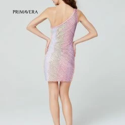 In Stock Primavera 3536 Black Cocktail Dress Sz 2 Ombre Beaded Rainbow One Shoulder Homecoming