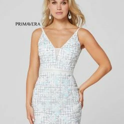 Sequin Dresses Primavera 3539 Short Fitted Floral Sequin Cocktail Dress Beaded Formal Gown