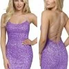 In Stock Primavera Couture 3558 Size 4 Lilac Cocktail Dress Rosette Beaded Scoop Neckline Lace Up Tie Back