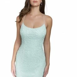 In Stock Primavera Couture 3558 Size 4 Lilac Cocktail Dress Rosette Beaded Scoop Neckline Lace Up Tie Back