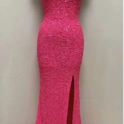 In Stock Primavera Couture 3290 Hot Pink Prom Dress Sizes 00 Long Sequins V Neckline