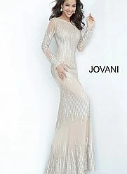 Discontinued Jovani 3601 Boat Neckline Nude Long Sleeve Fitted Evening Gown Long Sleeve Dresses