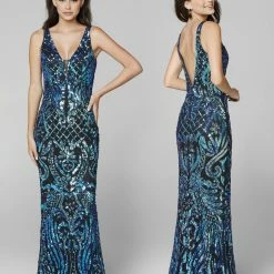 In Stock Primavera Couture 3612 Size 4, 16 Long Fitted Sequin Formal Prom Dress Pageant Gown Backless Backless Dresses