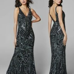 In Stock Primavera Couture 3612 Size 4, 16 Long Fitted Sequin Formal Prom Dress Pageant Gown Backless Backless Dresses