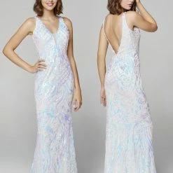 In Stock Primavera Couture 3612 Size 4, 16 Long Fitted Sequin Formal Prom Dress Pageant Gown Backless Backless Dresses