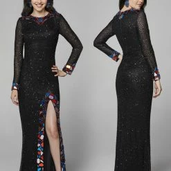 In Stock Primavera Couture 3614 Sz 4 Ivory Long Sleeve Prom Dress Fitted Formal Cut Glass Beaded Gown Long Sleeve Dresses