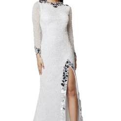In Stock Primavera Couture 3614 Sz 4 Ivory Long Sleeve Prom Dress Fitted Formal Cut Glass Beaded Gown Long Sleeve Dresses