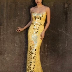 In Stock Primavera Couture 3616 Size 8 Rose Gold Cut Glass Prom Dress Fitted Sequin Backless Formal Gown