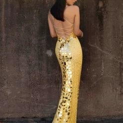 In Stock Primavera Couture 3616 Size 8 Rose Gold Cut Glass Prom Dress Fitted Sequin Backless Formal Gown