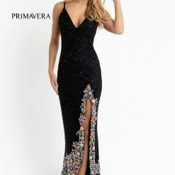 Primavera Couture 3618 Long Fitted Beaded Floral Evening Dress Prom Pageant Formal Backless Dresses