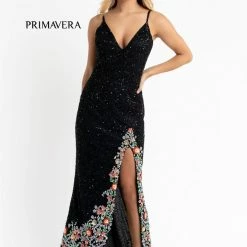 Primavera Couture 3618 Long Fitted Beaded Floral Evening Dress Prom Pageant Formal Backless Dresses
