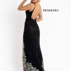 Primavera Couture 3618 Long Fitted Beaded Floral Evening Dress Prom Pageant Formal Backless Dresses