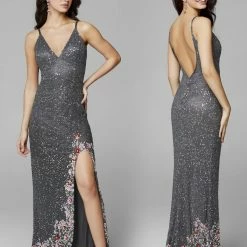 Primavera Couture 3618 Long Fitted Beaded Floral Evening Dress Prom Pageant Formal Backless Dresses
