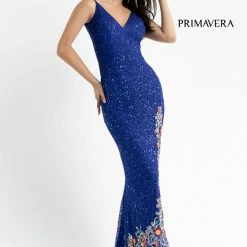 Primavera Couture 3618 Long Fitted Beaded Floral Evening Dress Prom Pageant Formal Backless Dresses