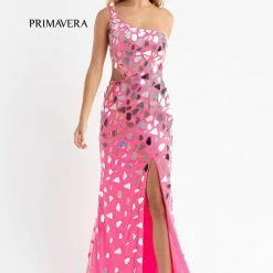 Sequin Dresses Primavera Couture 3623 Long Cut Glass One Shoulder Prom Dress Pageant Gown Slit