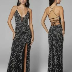 Primavera Couture 3636 Long Fitted Beaded Prom Dress V Neck Slit Formal Pageant Backless Dresses 56 Primavera Couture 3636 Long Fitted Beaded Prom Dress V Neck Slit Formal Pageant Backless Dresses