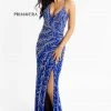 In Stock Primavera Couture 3636 Blue Size 4 Long Fitted Beaded Prom Dress V Neck Slit Formal Pageant