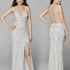 Primavera Couture 3636 Long Fitted Beaded Prom Dress V Neck Slit Formal Pageant Backless Dresses 58 Primavera Couture 3636 Long Fitted Beaded Prom Dress V Neck Slit Formal Pageant Backless Dresses