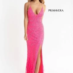 Primavera Couture 3636 Long Fitted Beaded Prom Dress V Neck Slit Formal Pageant Backless Dresses 82 Primavera Couture 3636 Long Fitted Beaded Prom Dress V Neck Slit Formal Pageant Backless Dresses