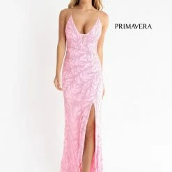 Primavera Couture 3636 Long Fitted Beaded Prom Dress V Neck Slit Formal Pageant Backless Dresses 46 Primavera Couture 3636 Long Fitted Beaded Prom Dress V Neck Slit Formal Pageant Backless Dresses