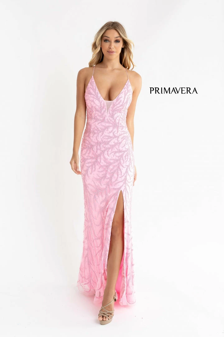 Primavera Couture 3636 Long Fitted Beaded Prom Dress V Neck Slit Formal Pageant Backless Dresses 5 Primavera Couture 3636 Long Fitted Beaded Prom Dress V Neck Slit Formal Pageant Backless Dresses