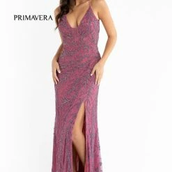Primavera Couture 3636 Long Fitted Beaded Prom Dress V Neck Slit Formal Pageant Backless Dresses 78 Primavera Couture 3636 Long Fitted Beaded Prom Dress V Neck Slit Formal Pageant Backless Dresses