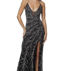 In Stock Primavera Couture 3636 Size 00 Long Fitted Beaded Prom Dress V Neck Slit Formal Pageant