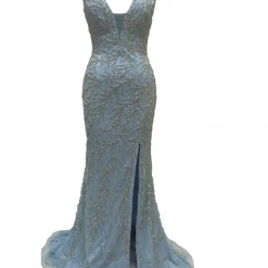 Primavera Couture 3636 Long Fitted Beaded Prom Dress V Neck Slit Formal Pageant Backless Dresses 54 Primavera Couture 3636 Long Fitted Beaded Prom Dress V Neck Slit Formal Pageant Backless Dresses