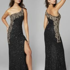 In Stock Primavera Couture 3637 Sequin One Shoulder Prom Dress With Slit Size 0, 8 Neon Pink