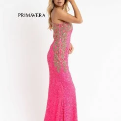 Primavera Couture 3637 Long Fitted Sequin One Shoulder Prom Dress Slit Pageant Formal