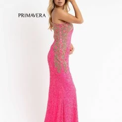 In Stock Primavera Couture 3637 Fitted Sequin One Shoulder Prom Dress With Slit Size 8 Turquoise Pageant Formal