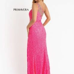 In Stock Primavera Couture 3637 Fitted Sequin One Shoulder Prom Dress With Slit Size 8 Turquoise Pageant Formal