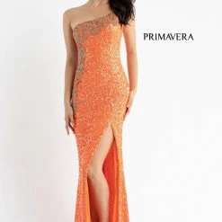 Primavera Couture 3637 Long Fitted Sequin One Shoulder Prom Dress Slit Pageant Formal