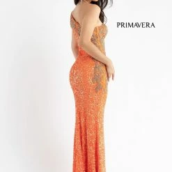 In Stock Primavera Couture 3637 Fitted Sequin One Shoulder Prom Dress With Slit Size 8 Turquoise Pageant Formal