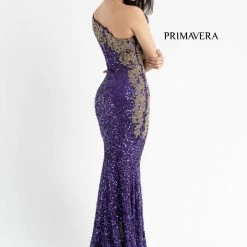 Primavera Couture 3637 Long Fitted Sequin One Shoulder Prom Dress Slit Pageant Formal
