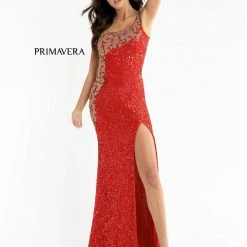 Primavera Couture 3637 Long Fitted Sequin One Shoulder Prom Dress Slit Pageant Formal