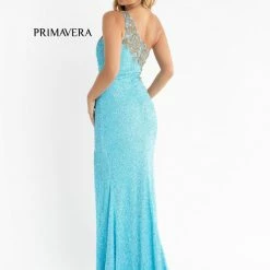 Primavera Couture 3637 Long Fitted Sequin One Shoulder Prom Dress Slit Pageant Formal