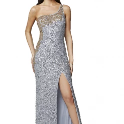 In Stock Primavera Couture 3637 Fitted Sequin One Shoulder Prom Dress With Slit Size 8 Turquoise Pageant Formal