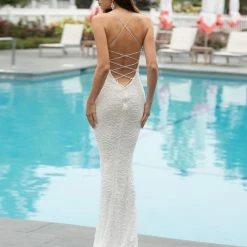 In Stock Primavera Couture 3638 Size 12 Ivory Floral Beaded Prom Dress Backless Formal Corset