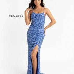 Sequin Dresses Primavera Couture 3638 Long Fitted Floral Beaded Prom Dress Backless Formal Corset