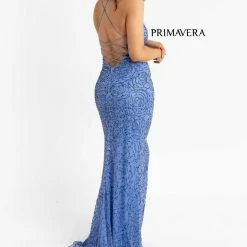 Sequin Dresses Primavera Couture 3638 Long Fitted Floral Beaded Prom Dress Backless Formal Corset
