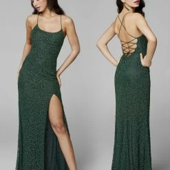 Primavera Couture 3638 Long Fitted Floral Beaded Prom Dress Backless Formal Corset Backless Dresses