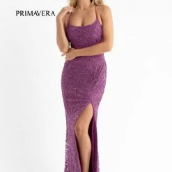 Sequin Dresses Primavera Couture 3638 Long Fitted Floral Beaded Prom Dress Backless Formal Corset