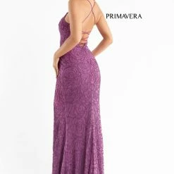 Sequin Dresses Primavera Couture 3638 Long Fitted Floral Beaded Prom Dress Backless Formal Corset