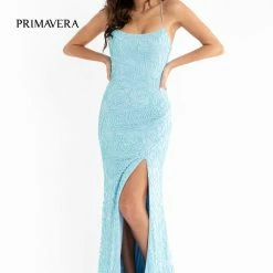 Primavera Couture 3638 Long Fitted Floral Beaded Prom Dress Backless Formal Corset Backless Dresses