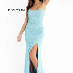Primavera Couture 3638 Long Fitted Floral Beaded Prom Dress Backless Formal Corset Backless Dresses